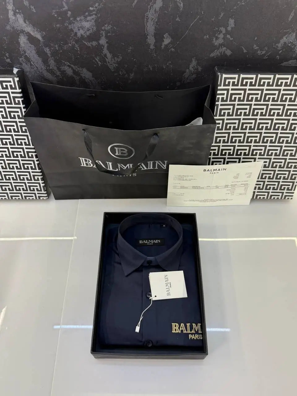 Balmai n Paris Shirt with Original box Carry bag (Navy)