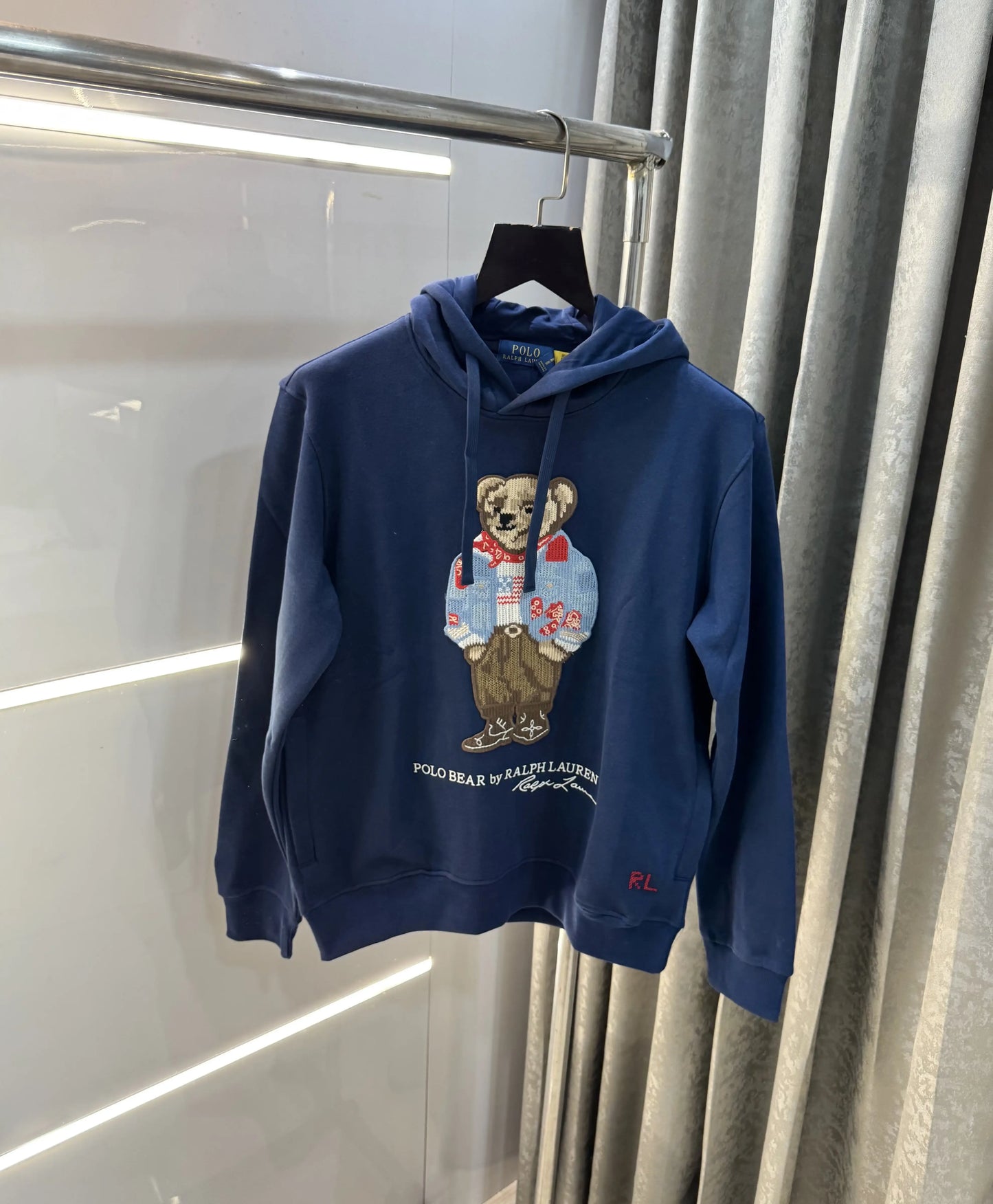 Ralph Lauren Navy Blue Teddy Edition Embroidery Logo Imported Hoodie