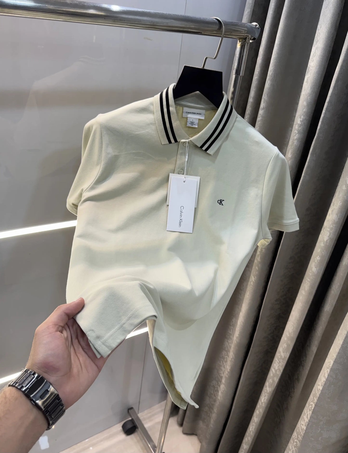 Calvin Klein Cream Embroidery Logo Premium Polo T-Shirt