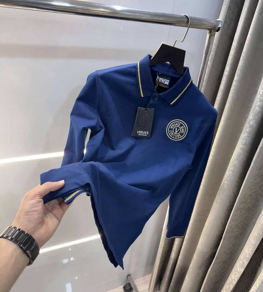Versac e  Couture Petrol Blue Logo Work Imported Polo T-Shirt