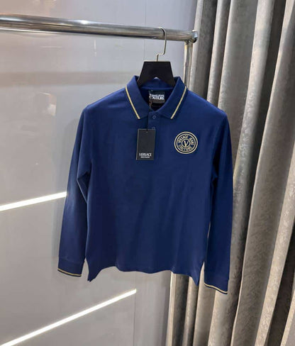 Versac e  Couture Petrol Blue Logo Work Imported Polo T-Shirt