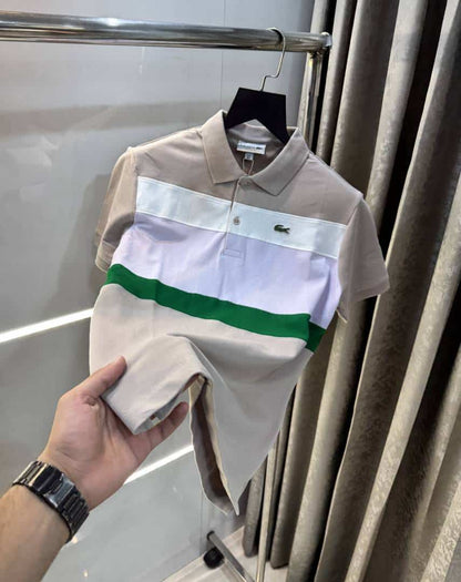 Lacost e Beige Embroidery Logo Premium Polo T-Shirt