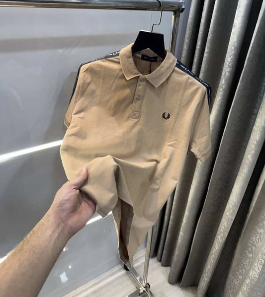 Fredperry Beige Embroidery Logo Premium Polo T-Shirt