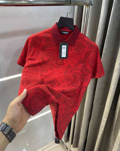 Versac e Couture Red Floral Imported Polo T-Shirt