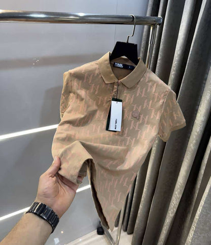 Karl Lagerfeld Beige Monogram Premium Polo T-Shirt