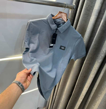 Dolce&Gabbana Grey Steel Logo Imported Polo T-Shirt