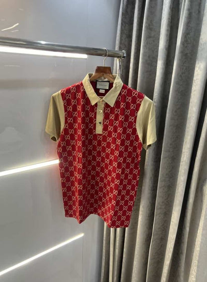 Gucc i Red MonogRaM Print Imported Premium Polo T-Shirt