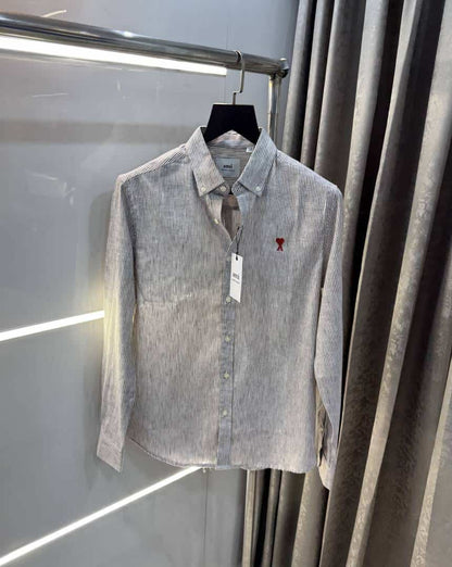 Ami Paris Brown strips Embroidery Logo Premium Shirt