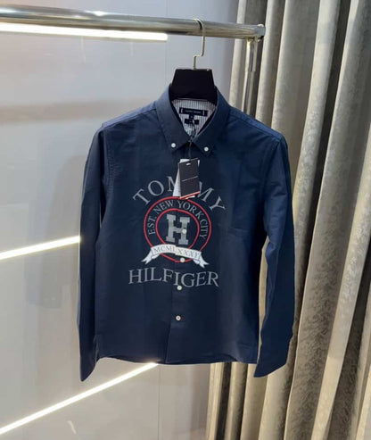 Tomm y Hilfiger Navy Blue Logo Print Premium Shirt