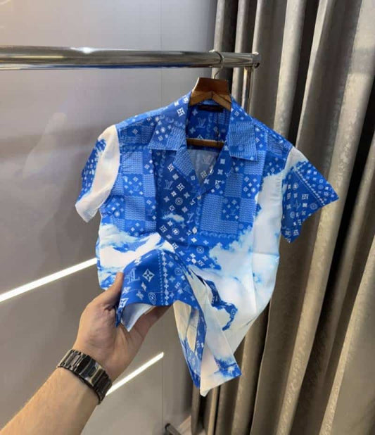 Loui s Vuitton Sky Blue Bandana Printed Imported Half Shirt