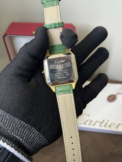 Cartie r Santos Dumont Green Leather Strap Quartz Watch