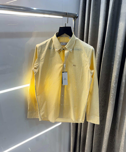 Lacost e Yellow Small Checks Embroidery Logo Premium Shirt