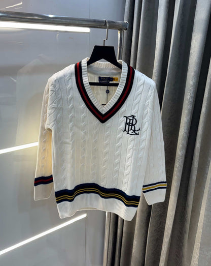 Ralph  Lauren White Embroidery Logo Imported Knitted Pull Over