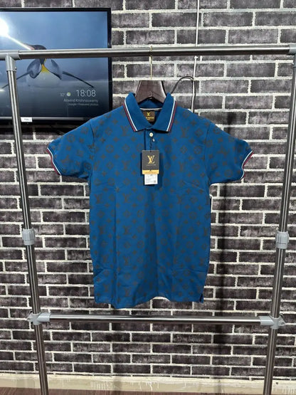 Louis Vuitton Premium Monogram Polo Tshirt Navy - (125)
