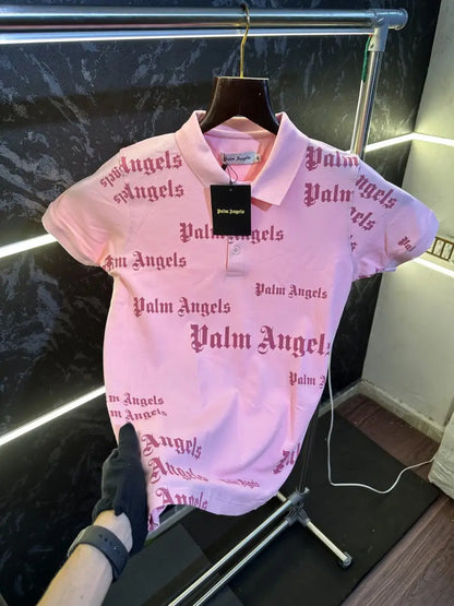 Palm Angels All Over Print Polo Tshirt Pink