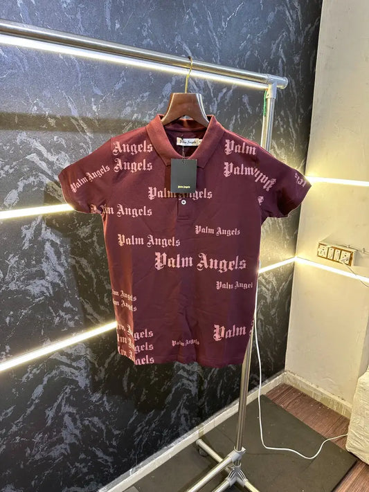 Palm Angels All Over Print Polo Tshirt Maroon