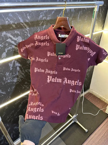 Palm Angels All Over Print Polo Tshirt Maroon