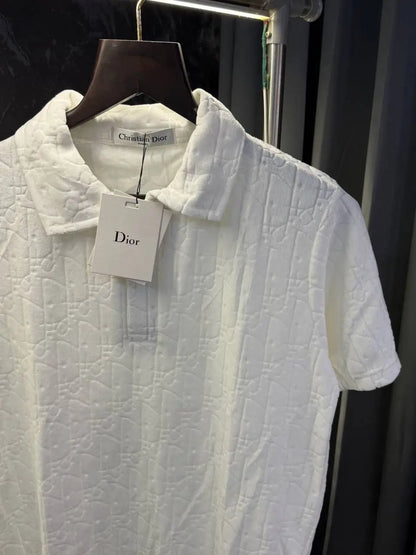 Christian Dio r Monogram Knitted Polo Tshirt (White)
