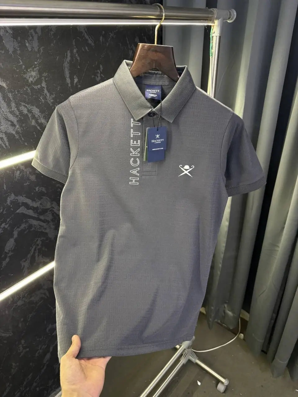 Hacket London Knitted Polo Tshirt (Dark Grey)