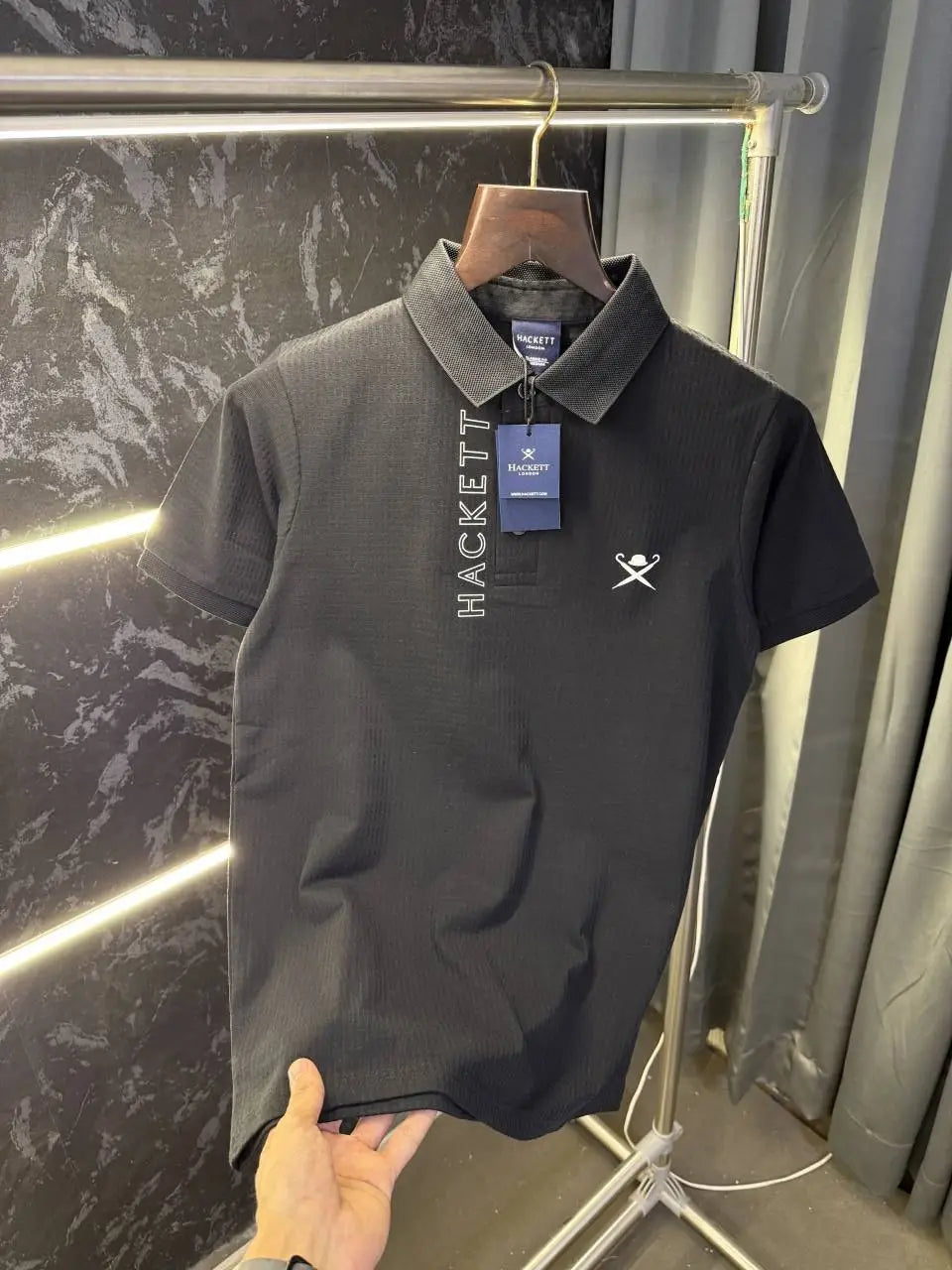 Hacket London Knitted Polo Tshirt (Black)