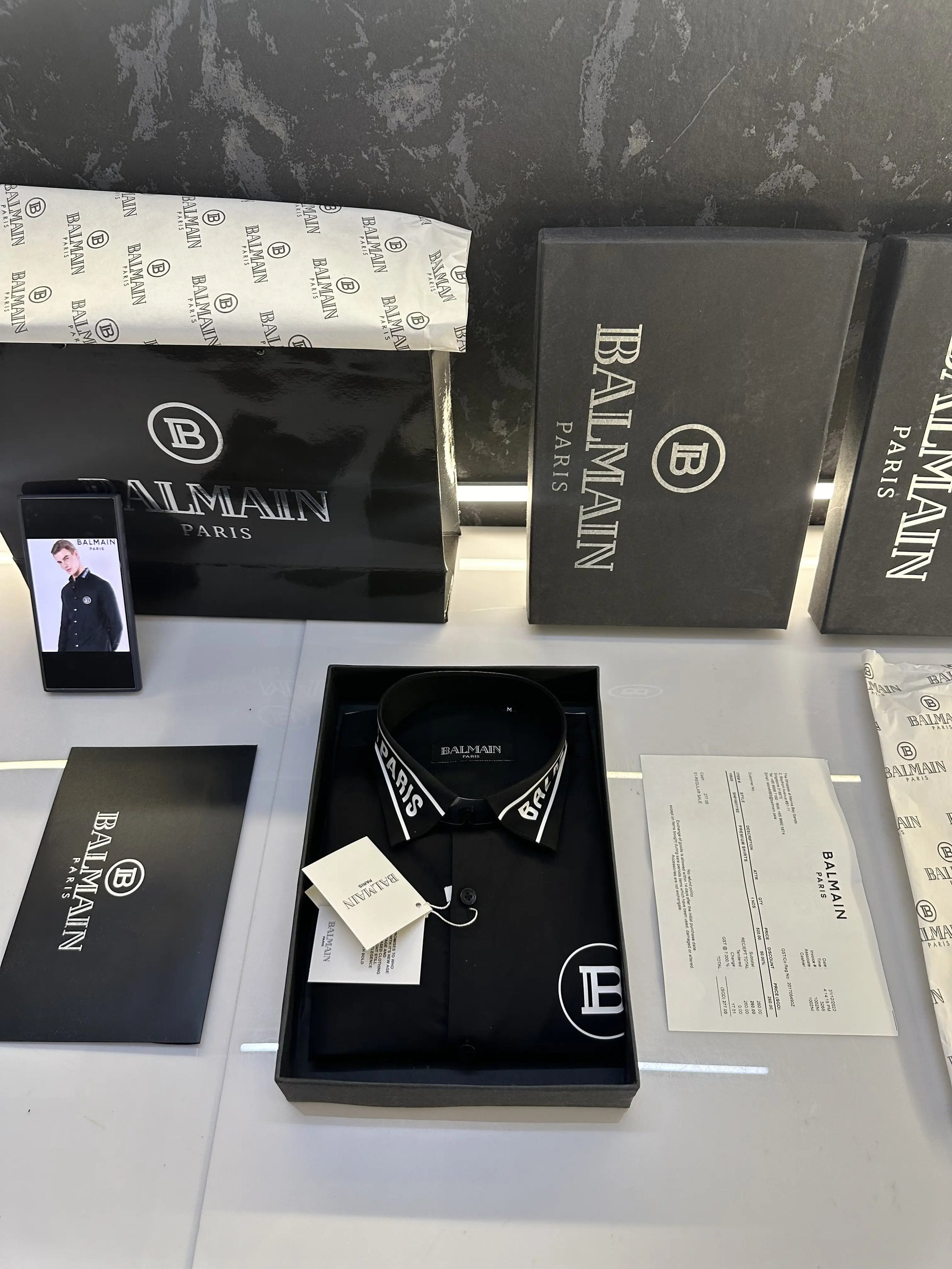 Balmai_n Paris Reflective Print Shirt with Original packing black 144