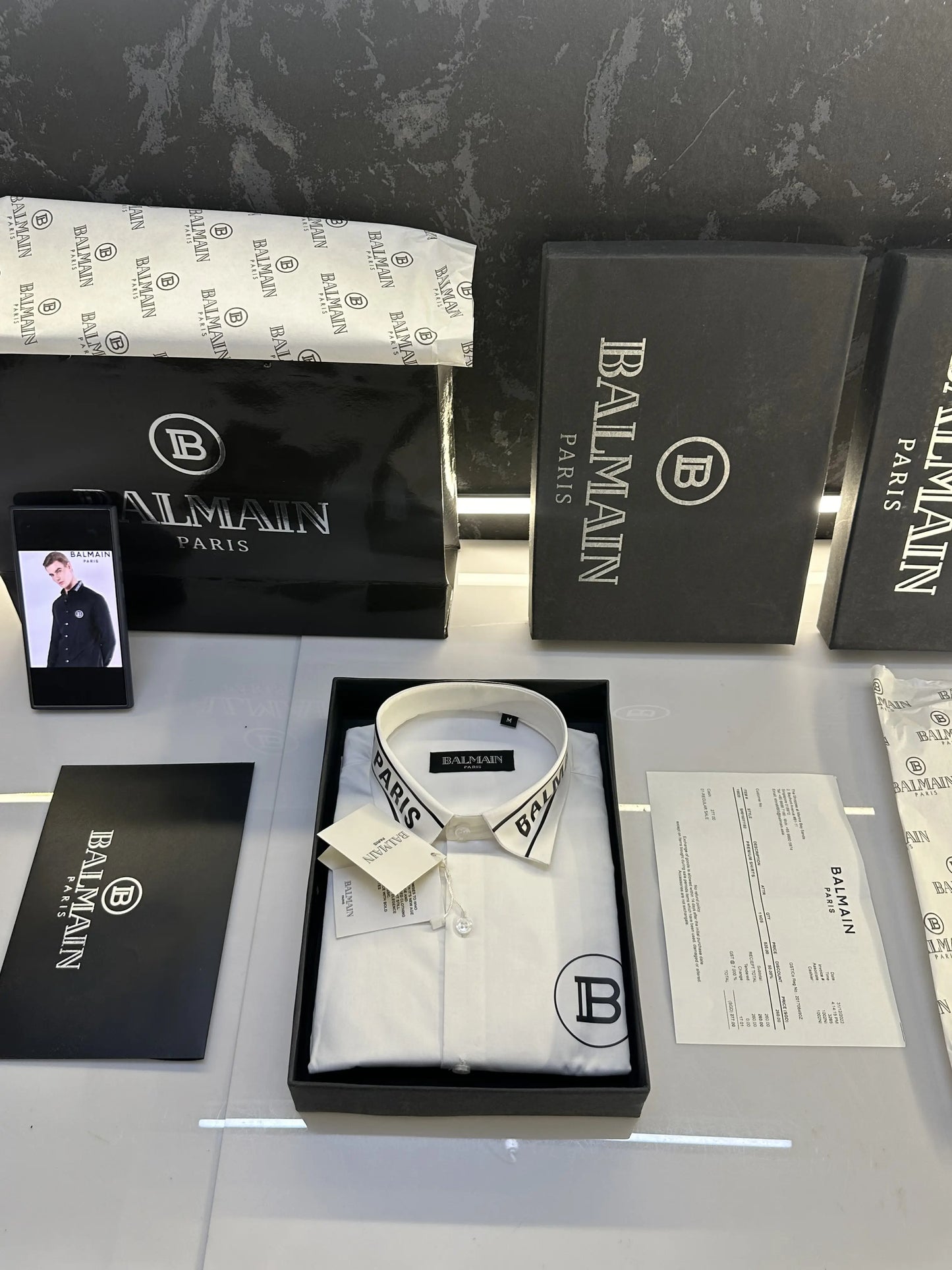Balmai.n Paris Reflective Print Shirt with Original packing White 144