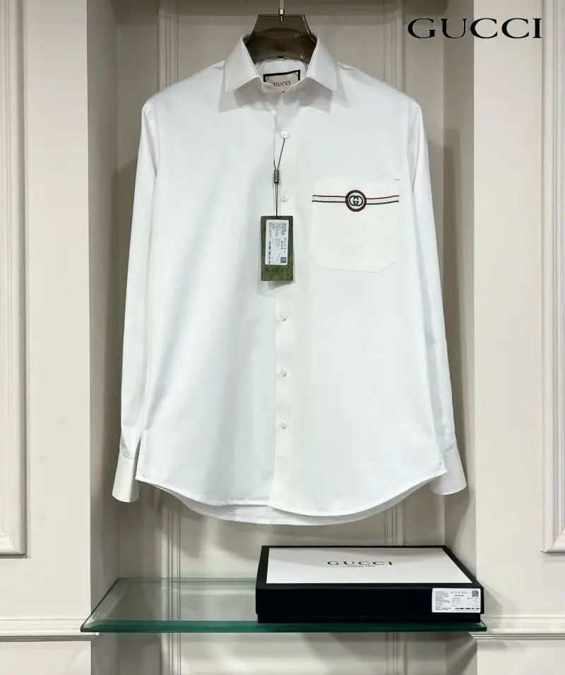 Gucc i Mens Premium Shirt with Original Box (White) - 244