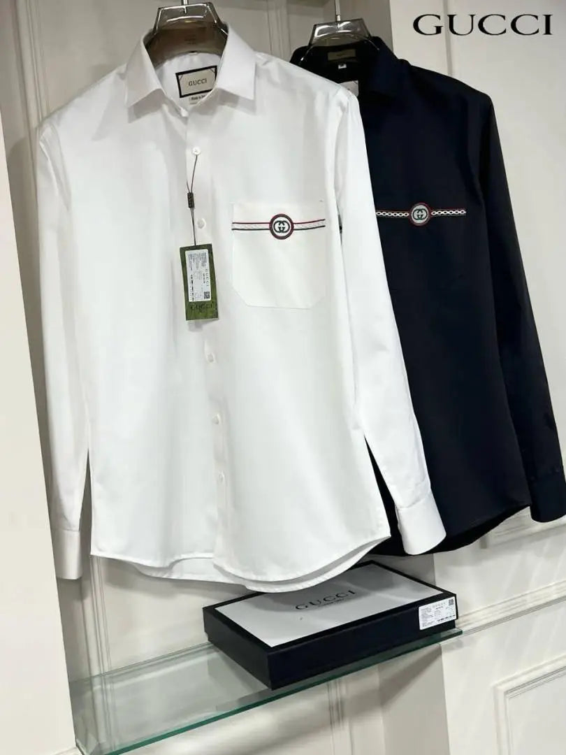 Gucc i Mens Premium Shirt with Original Box (Black) - 244