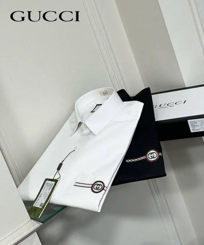 Gucc i Mens Premium Shirt with Original Box (White) - 244