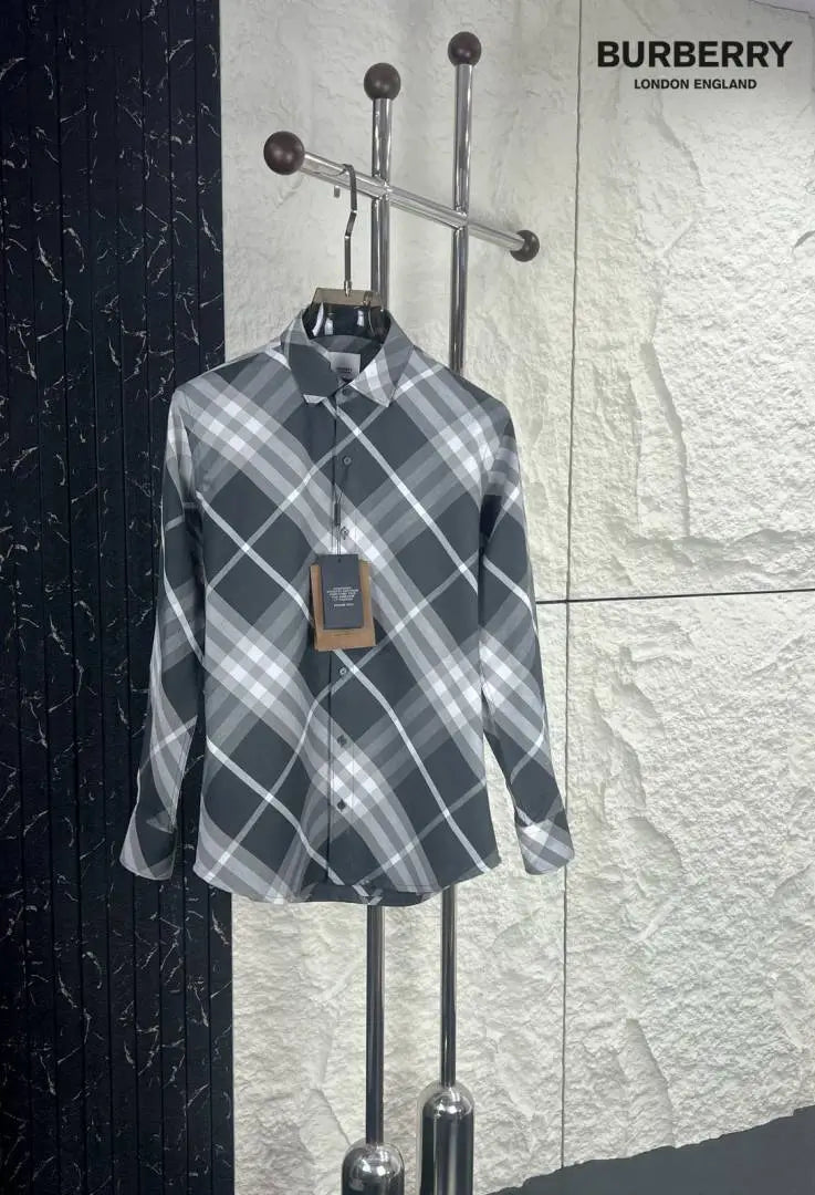 Burberr y Cross Checks Premium Store article shirt with Box ( GREY )