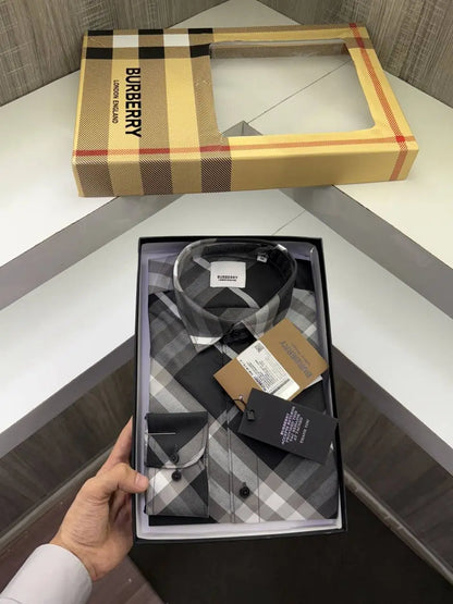 Burberr y Cross Checks Premium Store article shirt with Box ( GREY )