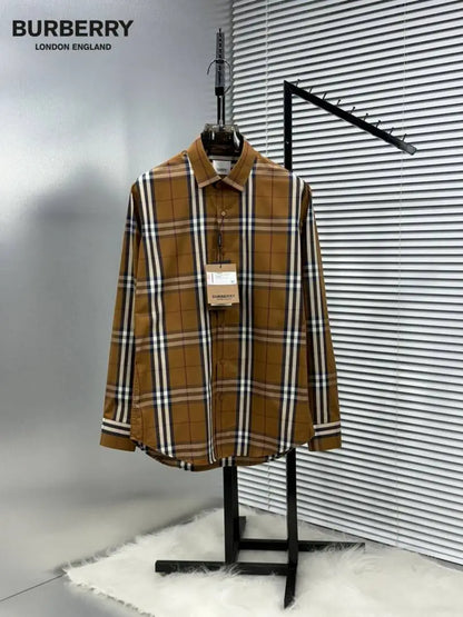 Burberr y Checks Premium Store article Shirt with Original Box (Brown)