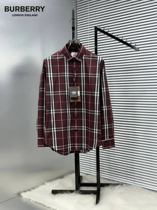 Burberr y Checks Premium Store article Shirt with Original Box (Maroon)