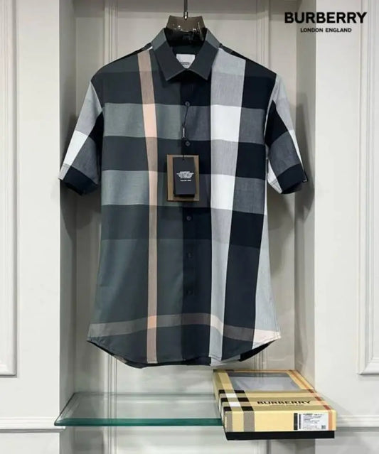 Burberr y Checks Half sleeve Store article Shirt with Original box ( Grey Green )