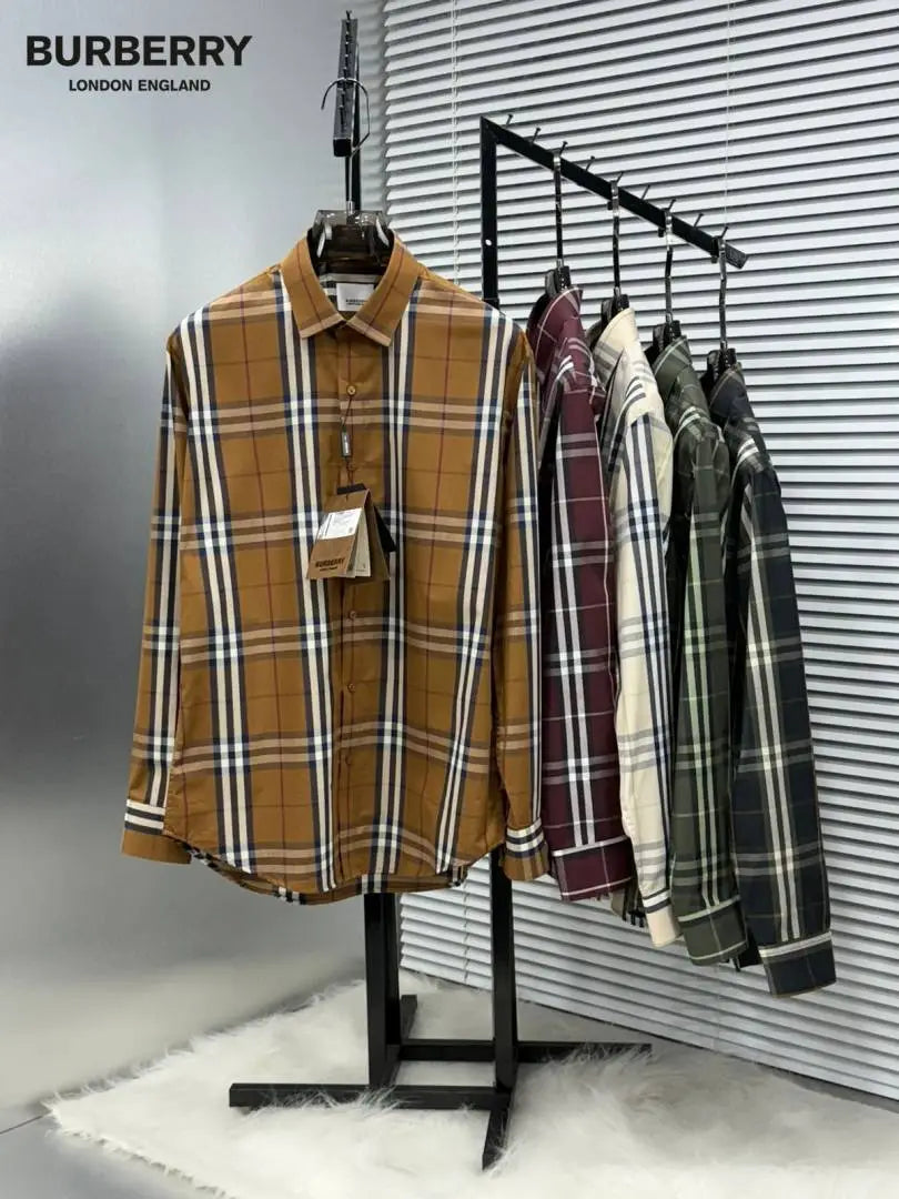 Burberr y Checks Premium Store article Shirt with Original Box (Maroon)