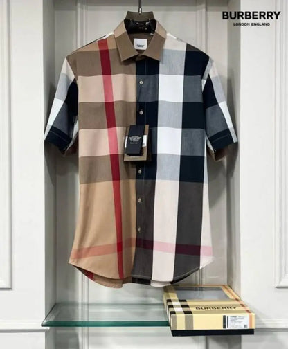 Burberr y Checks Half sleeve Store article Shirt with Original box ( Brown Black )