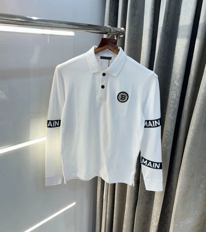 Balmai n Paris White Logo Work Imported Polo full sleeve T-Shirt