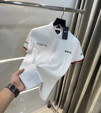 Hugo  Bos s White Porche Edition Premium Polo T-shirt