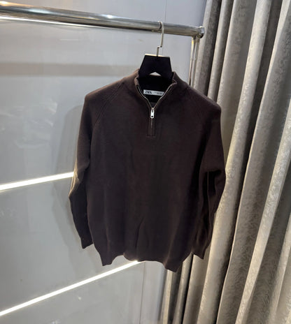 Zar a Brown Zip Premium Knitted Pull Over