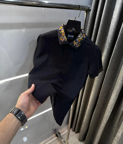 Versac e Couture Black Collar Logo Imported Polo T-Shirt