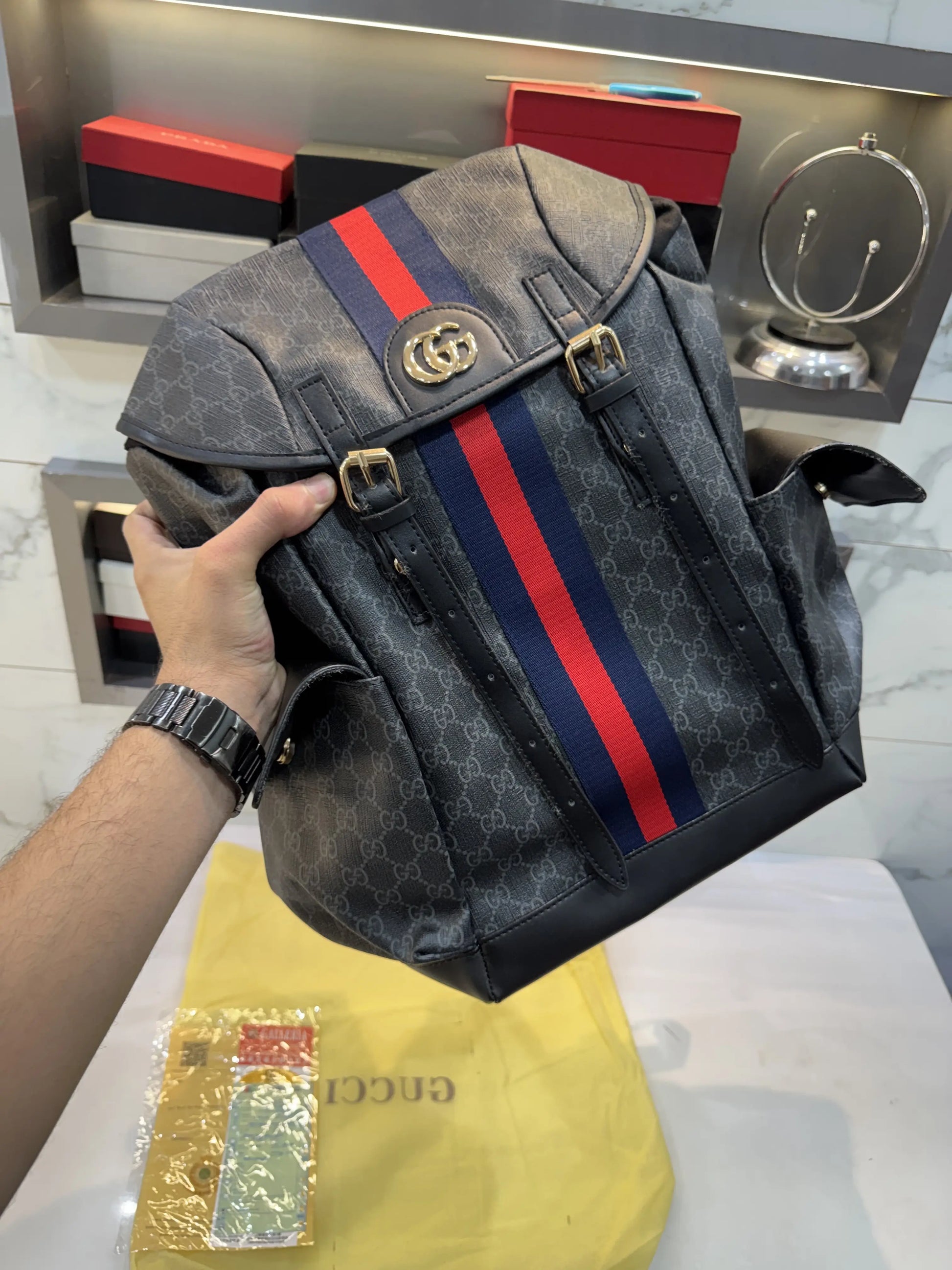 Gucci Black Monogram Luxury Bagpack With DustBag